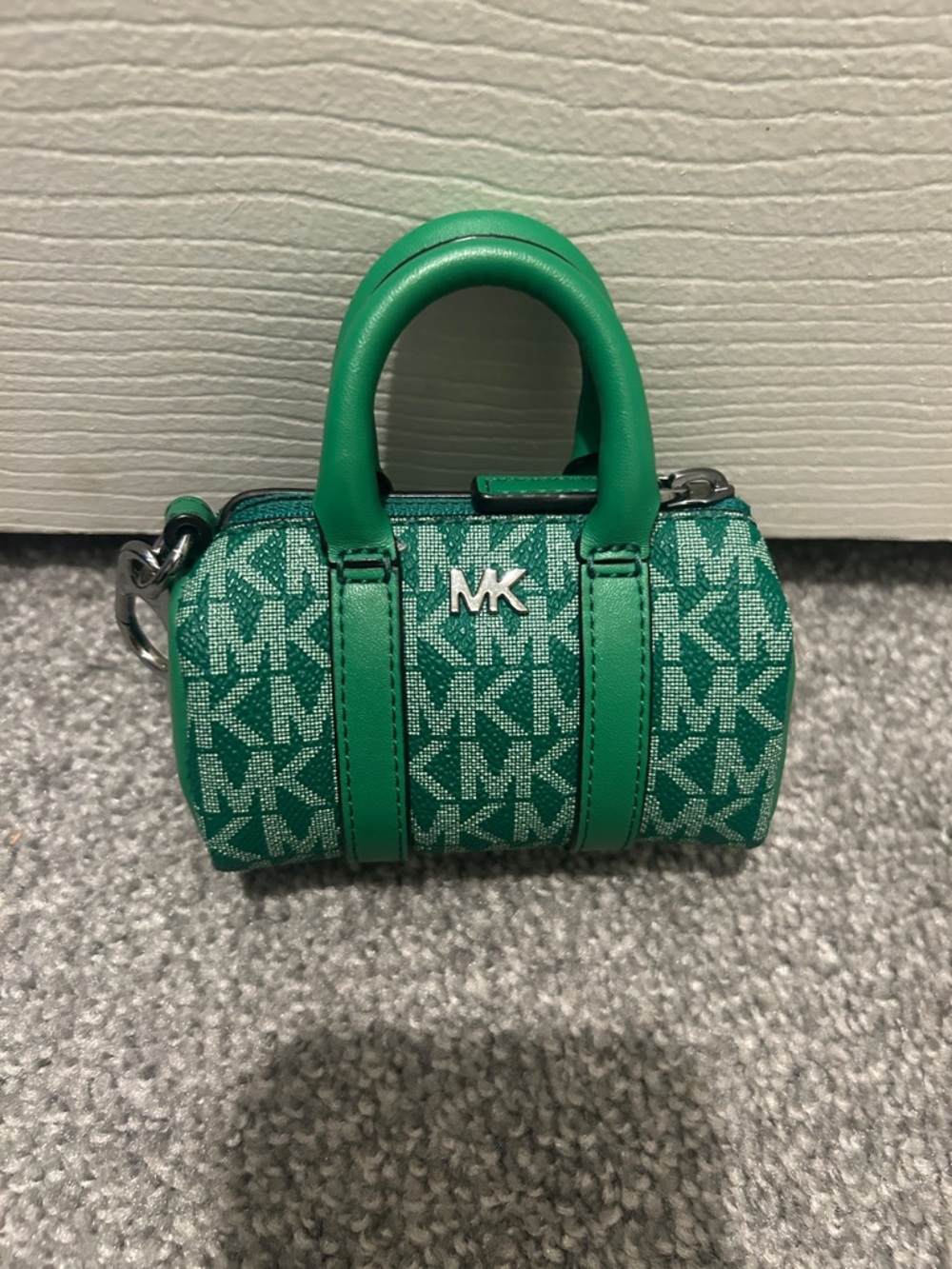 Michael Kors Green MK Logo Micro Barrel Satchel key fob